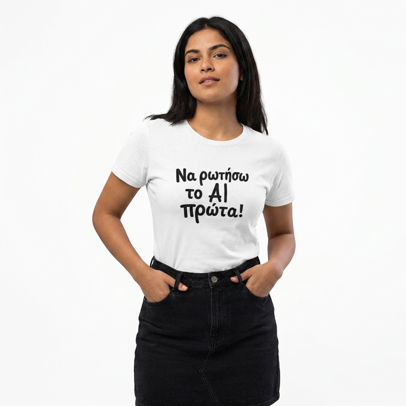 T-shirt Να ρωτήσω το Ai - γυναικείο λευκό T-shirt Να ρωτήσω το Ai - γυναικείο λευκό